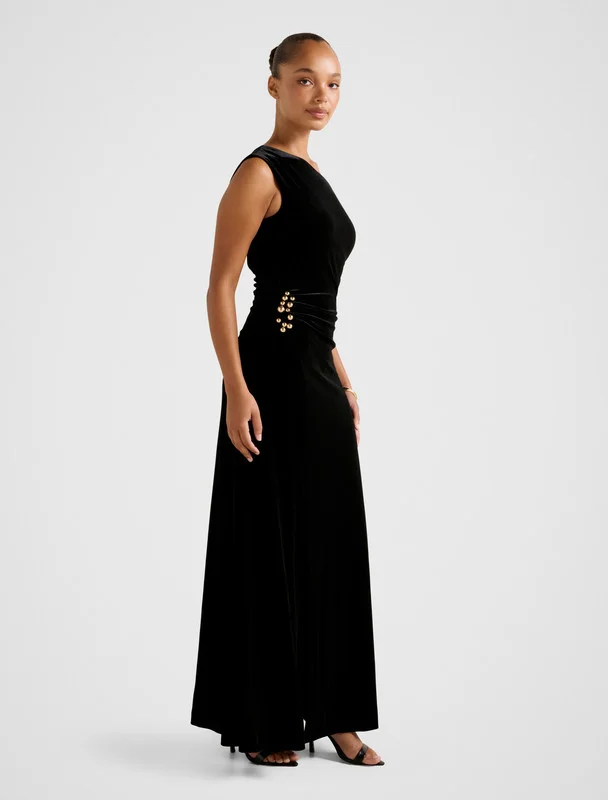 forever new  WINSLET Asymmetric Neck Velvet Maxi Dress for Women | Best Price UAE